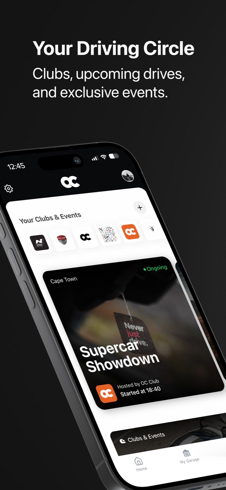 Your Driving Circle, Owners Circle app screen